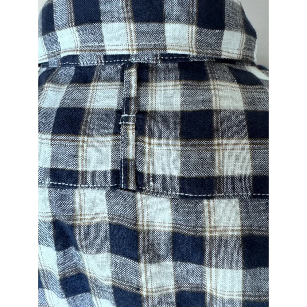 Banana Republic Button Up Shirt Mens M Camden Fit Blue‎ Plaid 100% Linen